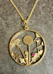 DANDELION PENDANT - GOLD PLATED OR SILVER - W. A GREENLANDIC RUBY