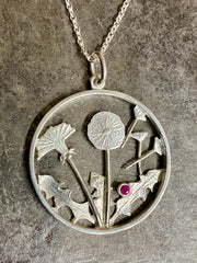 DANDELION PENDANT - GOLD PLATED OR SILVER - W. A GREENLANDIC RUBY