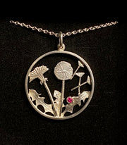 DANDELION PENDANT - GOLD PLATED OR SILVER - W. A GREENLANDIC RUBY