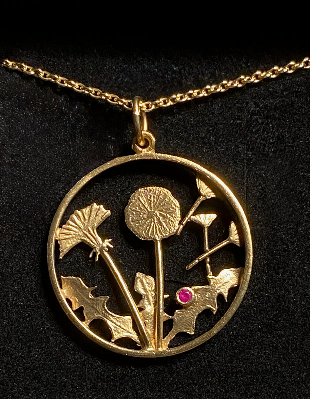 DANDELION PENDANT - GOLD PLATED OR SILVER - W. A GREENLANDIC RUBY