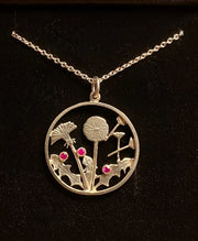 DANDELION PENDANT - GOLD PLATED OR SILVER - W. THREE GREENLANDIC RUBIES